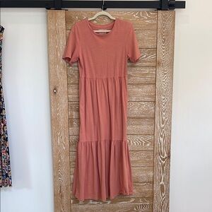 Faherty Pink Tiered Maxi Sundress 100% organic cotton